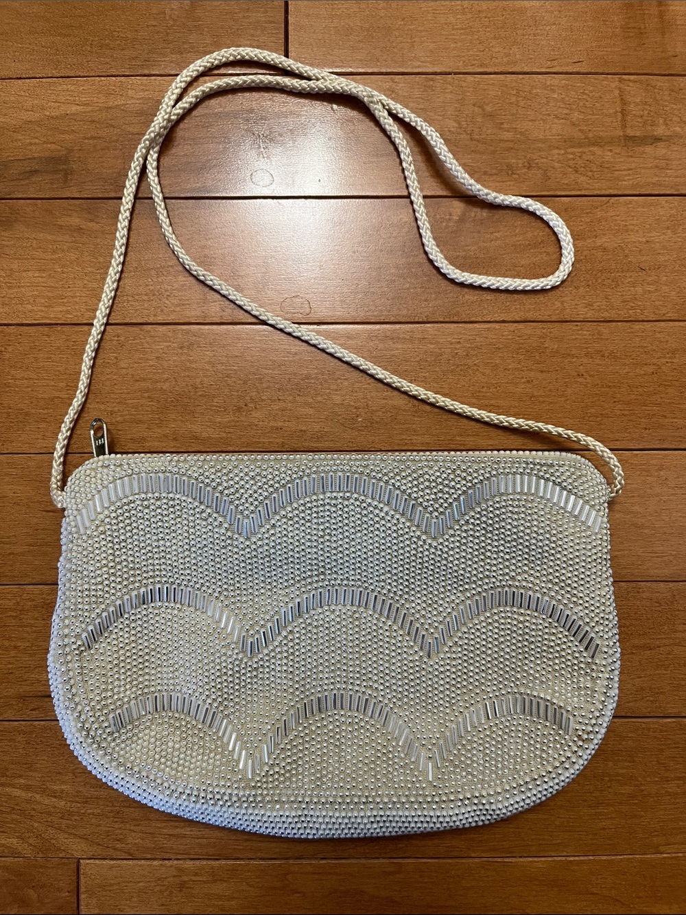 Vintage Beaded White Crossbody Evening Bag